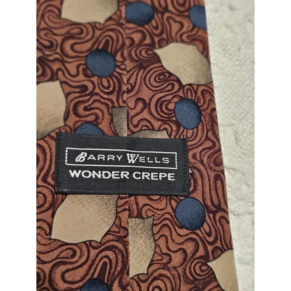 Barry Wells Wonder Crepe Silk Tie Vintage Geometric Polka Dot Men's Necktie USA